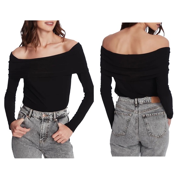 White House Black Market Tops - WHBM Black Off the Shoulder Convertible Longsleeve Top Foldover Neck Size Small